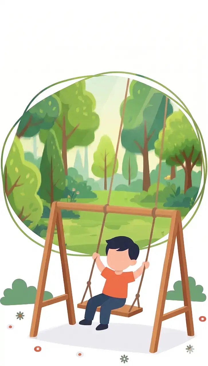 illustrazione di un bambino che gioca sull'altalena